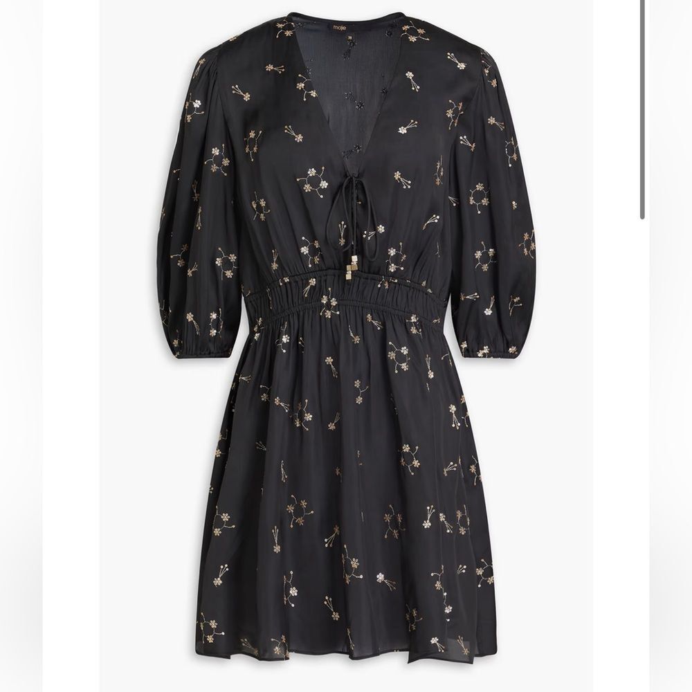 MAJE Black Satin Sequin-embellished satin mini dress size 40 (large) - Picture 1 of 12